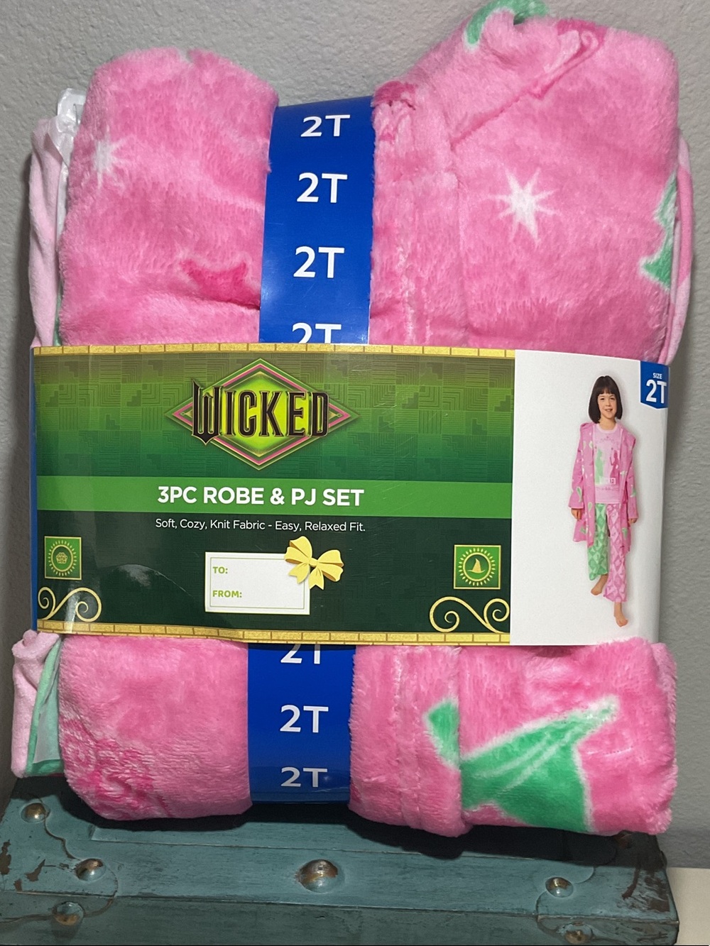 Wicked Kids Pink 3PC Robe & Pajama Set with Mint Star Accents - 2T